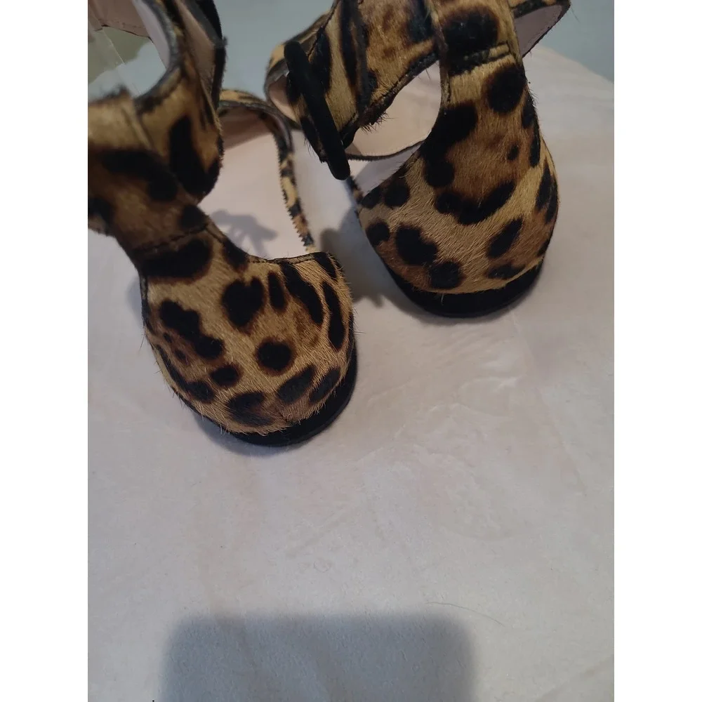 J.Crew Leopard Print Calf Hair Ankle Strap Flat‎ Sandal Women's  SZ 6.5 career